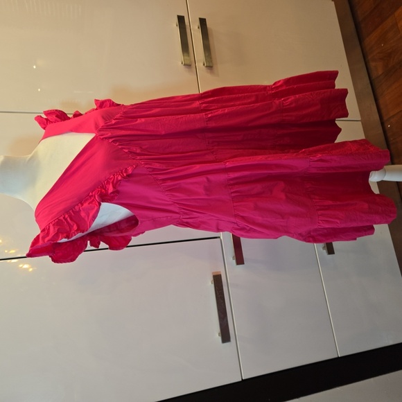 Cotton Tiered Ruffle Peasant Boho Sleeveless Dress Pink Size Large - Picture 2 of 11